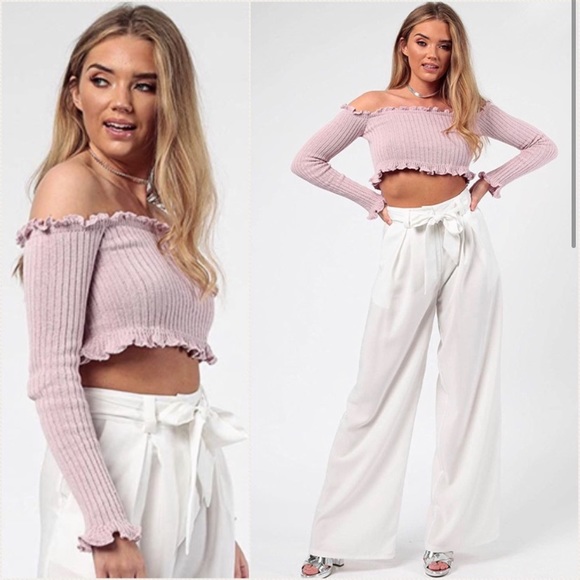 Muave Off The Shoulder Ribbed Crop Top - Picture 4 of 9